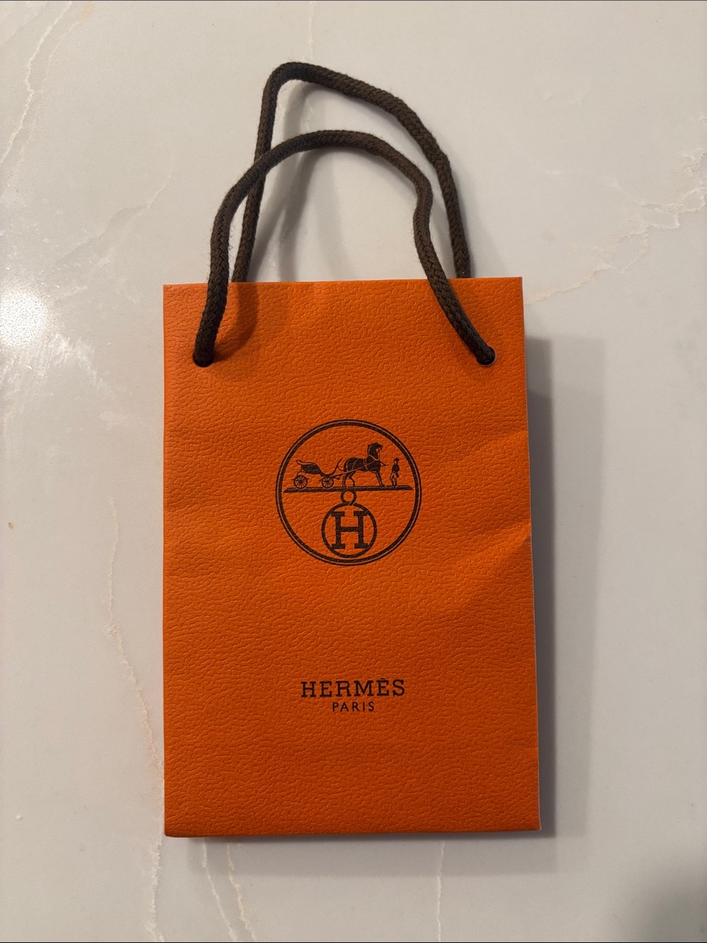 Hermes Orange Paper Gift Bag with Brown Cord Handles Mini BAG ONLY